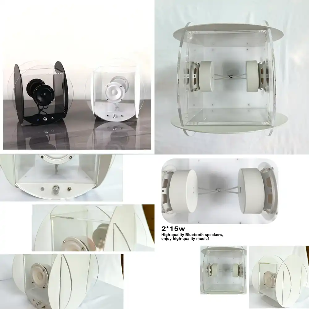 Audio Music Box - Haut-parleur Bluetooth transparent bleu, 15 pouces,
